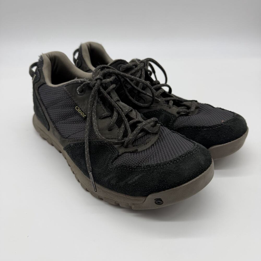 Oboz Arete Low Hiking Shoes Men’s 9.5 Black Suede Mesh Trail Sneakers